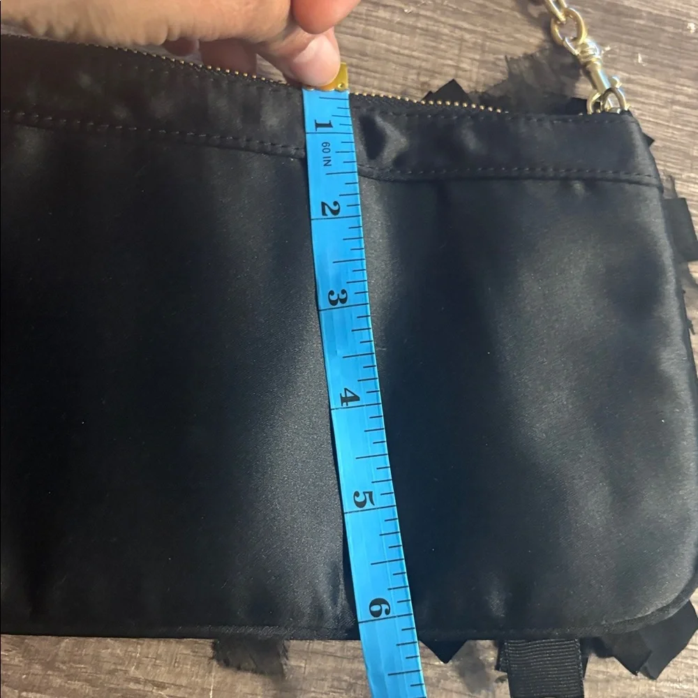 Express Black Clutch with Gold Chain and Floral Detail